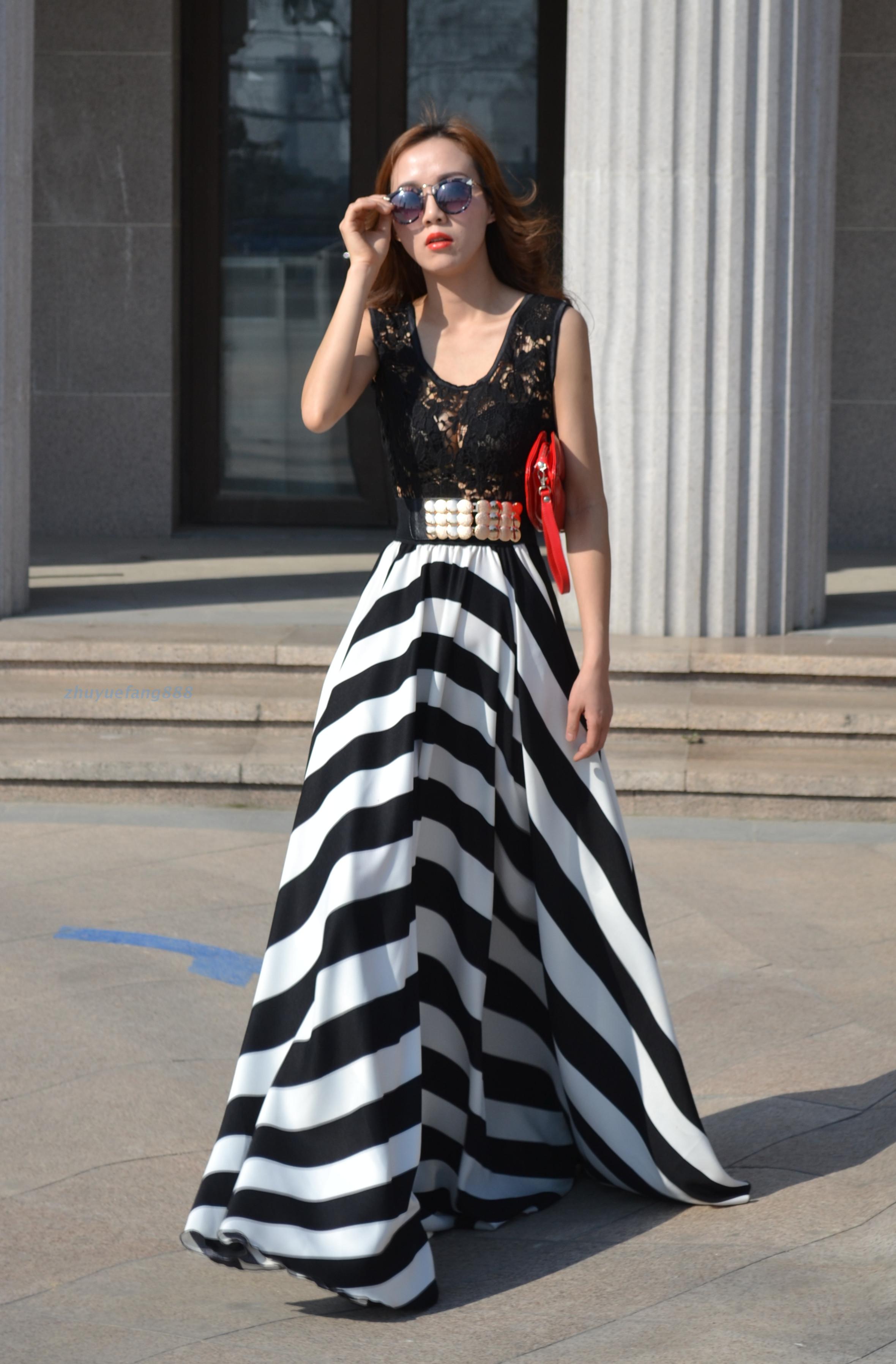 Big-wing-fashion-chiffon-long-print-striped-dresses-women-summer-dress-2014-new-casual-maxi-dress