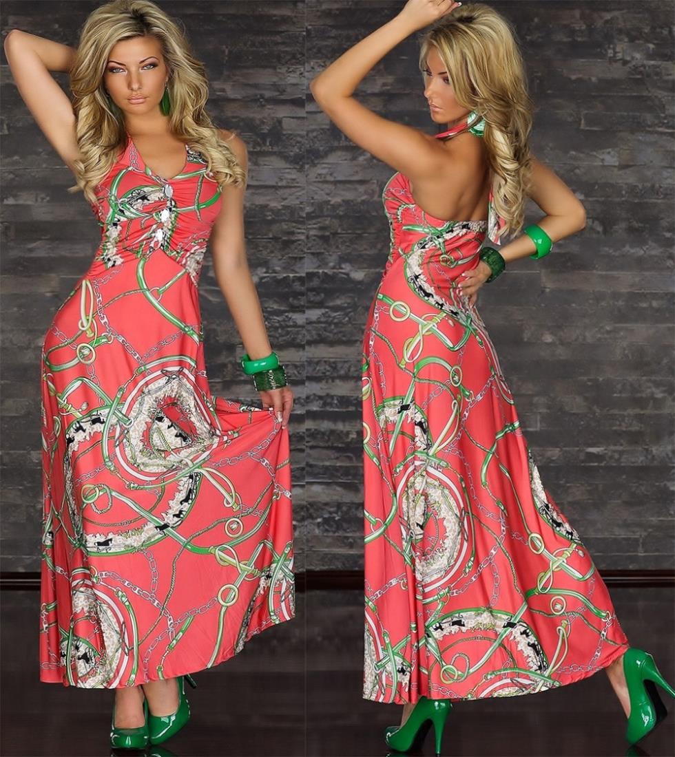 New-Sexy-Women-s-Chain-Pattern-Printed-Casual-Summer-Long-Maxi-Dress
