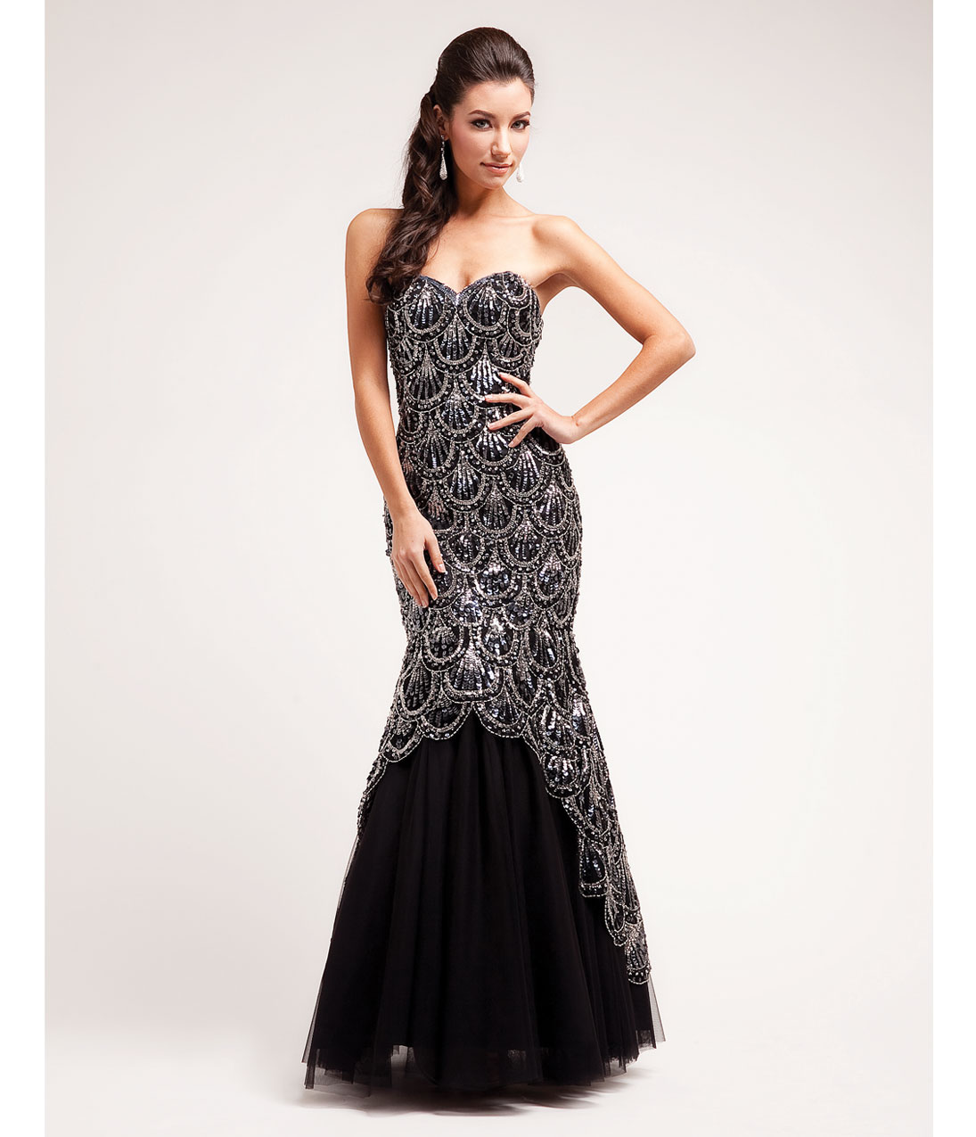 Prom_Dresses-Black_Scalloped_Sequin_Strapless_Mermaid_Dress