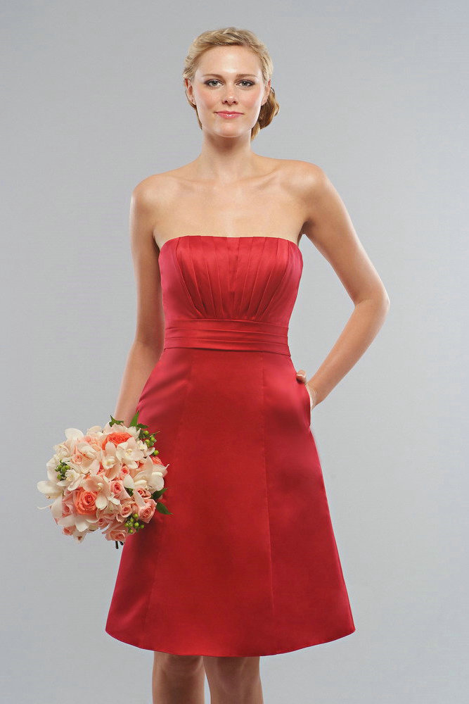 Simple Knee Length Red Cheap Bridesmaid Dress On Sale