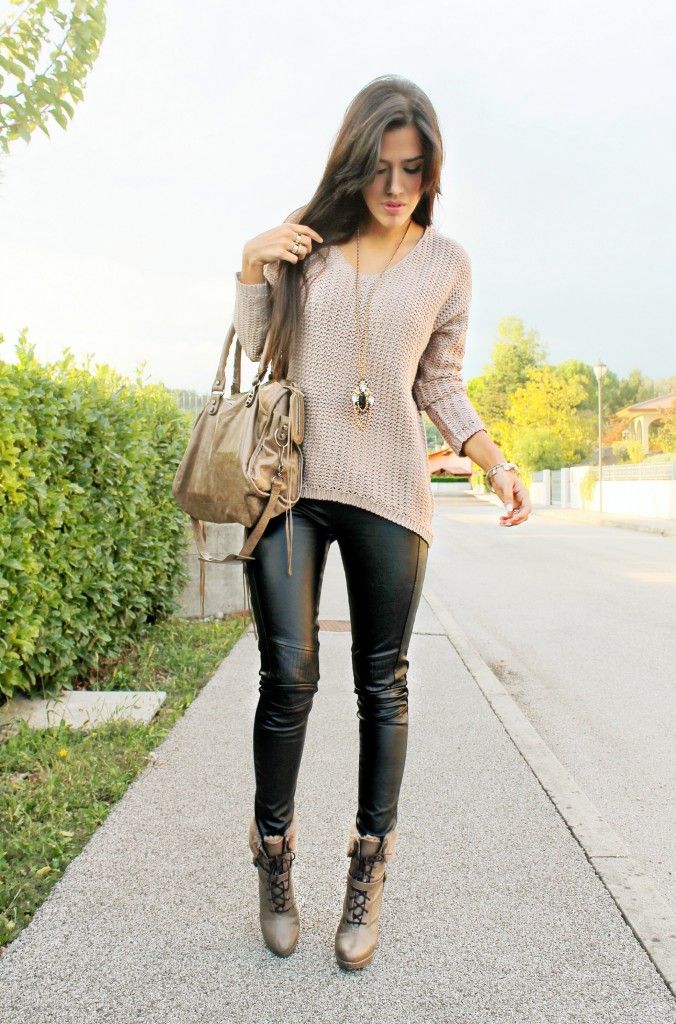 casual leather pant outfit