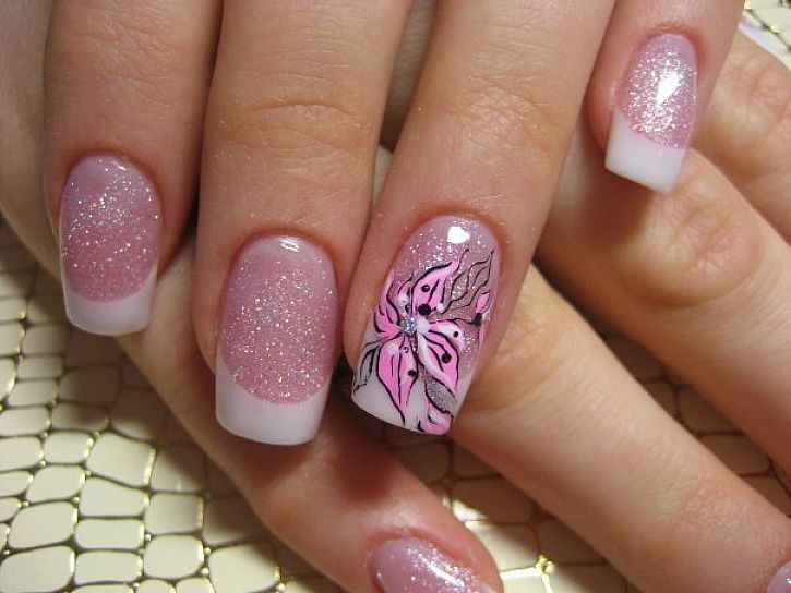 pink-black-butterfly-nail-art-design