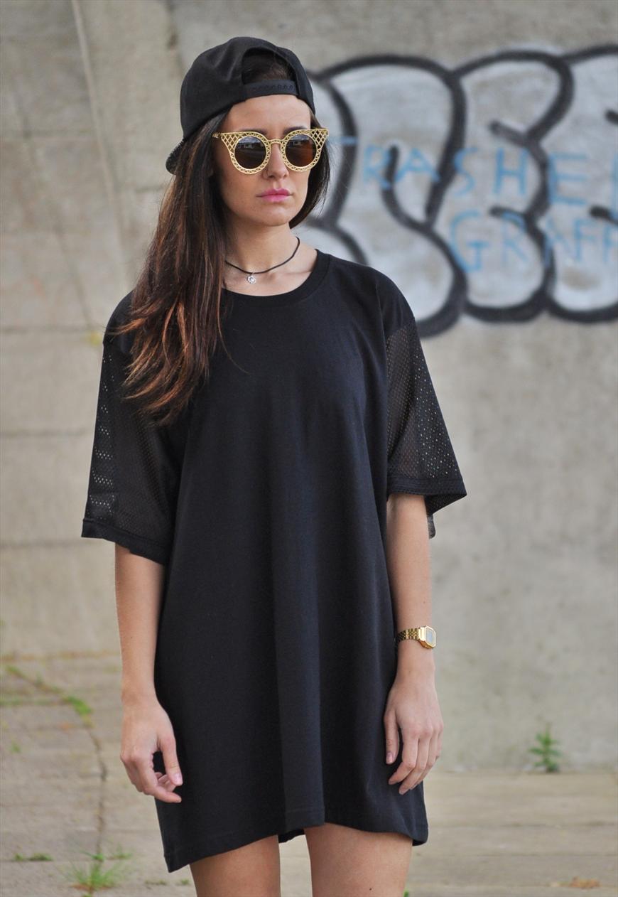 retro-90-s-airtex-sheer-sleeve-oversize-black-t-shirt-dress