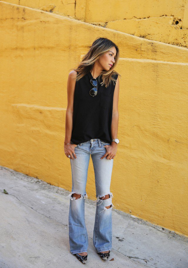 Black-Top-with-Flared-Jeans