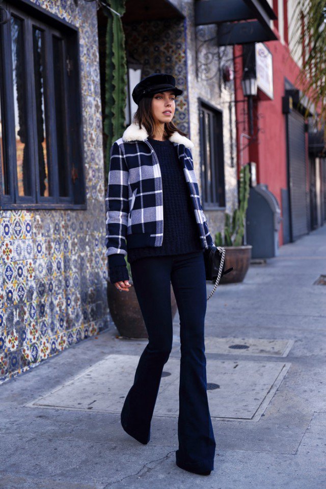 Checkered-Blazer-with-Flared-Jeans
