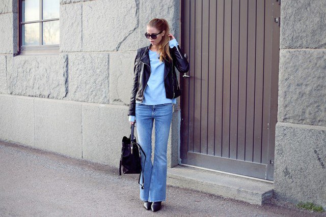 Stylish-Black-Leather-Jacket-with-Flared-Jeans