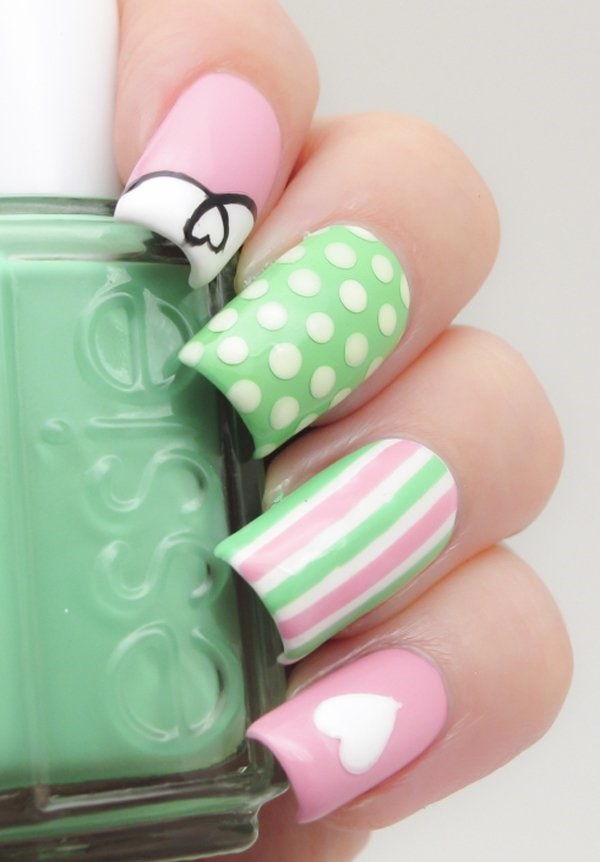 Green-and-Pink-Polka-Dot-Nail-Design