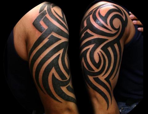 half-sleeve-black-ink-tribal-tattoos-for-guys