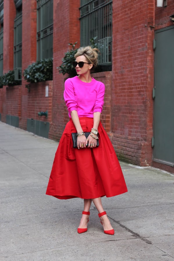 pink-and-red-outfit-with-ankle-strap-shoes