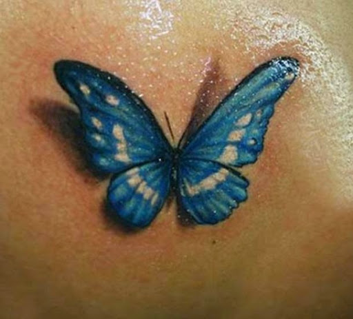3d blue color butterfly tattoo