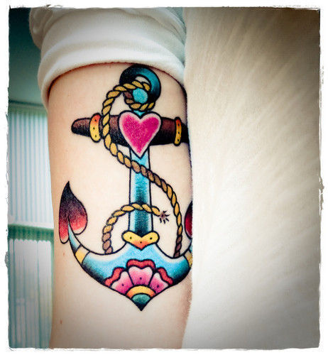 Anchor and heart tattoos designs for inner arm