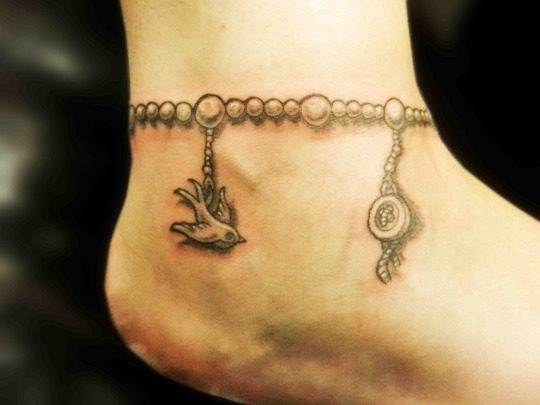Bird on ankle bracelet tattoo designs