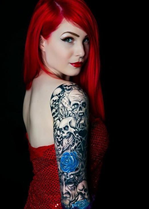 Blue-Rose-and-Skull-Tattoo-–-Arm-Tattoos-for-Girls