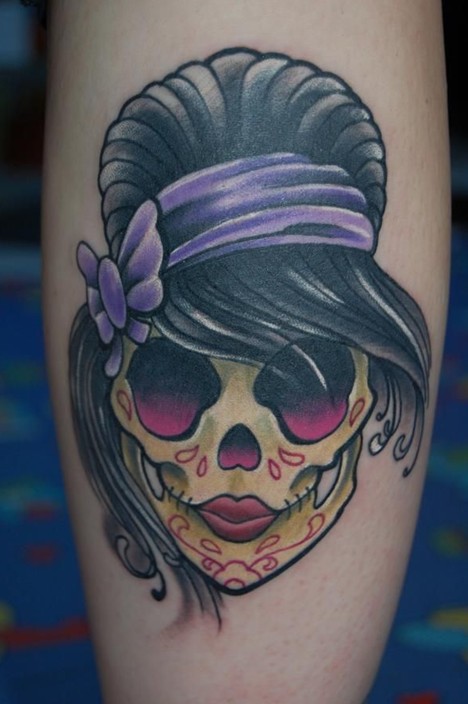 Girly-Sugar-Skull-done-in-Black-pearl-tattoo-studio