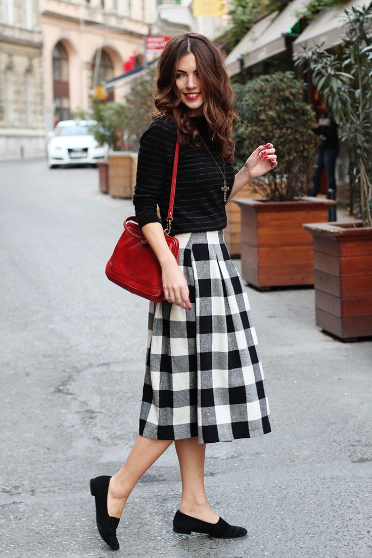 Plaid-Skirt-and-Black-Loafers