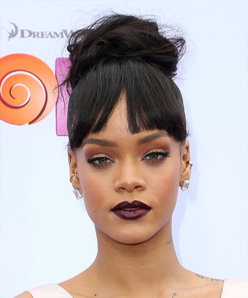 Rihanna Casual Straight Updo Hairstyle