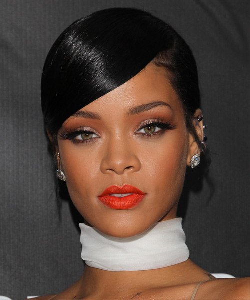 Rihanna Formal Straight Updo Hairstyle - Black