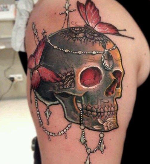 Skull-Tattoo-on-Upper-Arm