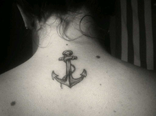 Small Anchor tattoo design on neck looking awesome