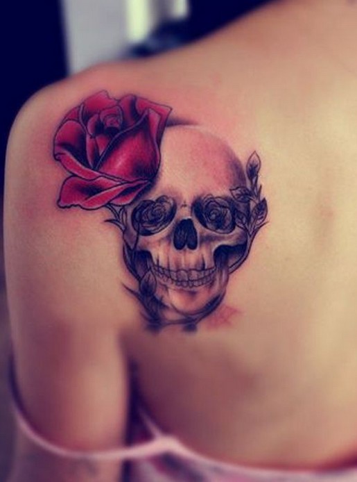 Upper-Back-Tattoos-Skull-Rose-Tattoos-for-Girls