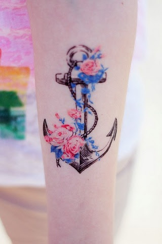 Watercolor Anchor tattoo designs for inner forearm