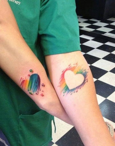 Watercolor Heart Tattoos for couples