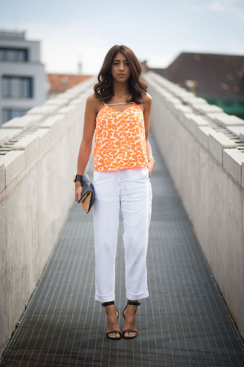 work-outfit-idea-white-pants-orange-cami