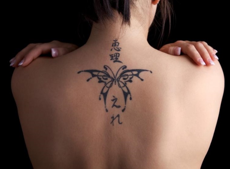 Upper-Back-Small-Butterfly-Tattoo-for-Women