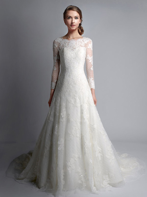 Vintage-Bateau-Neck-Long-Sleeves-Lace-Wedding-Gown