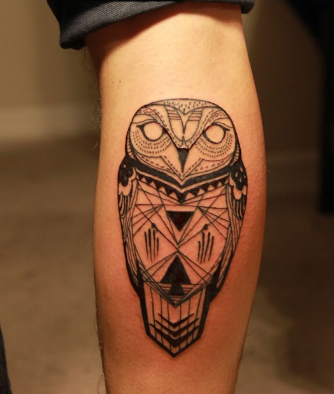 calf-tattoo-owl