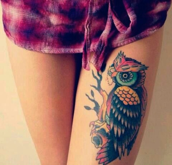 color-ink-owl-thigh-tattoo-for-girls