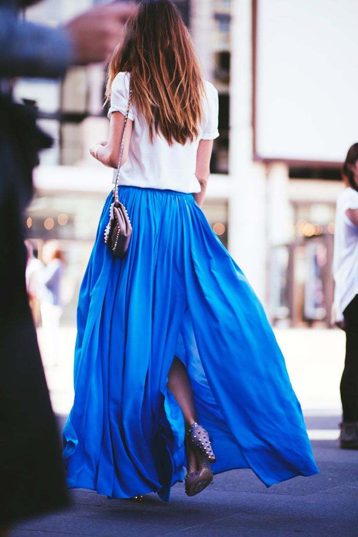 Blue Long Flowing Skirts for Your New Crop Top