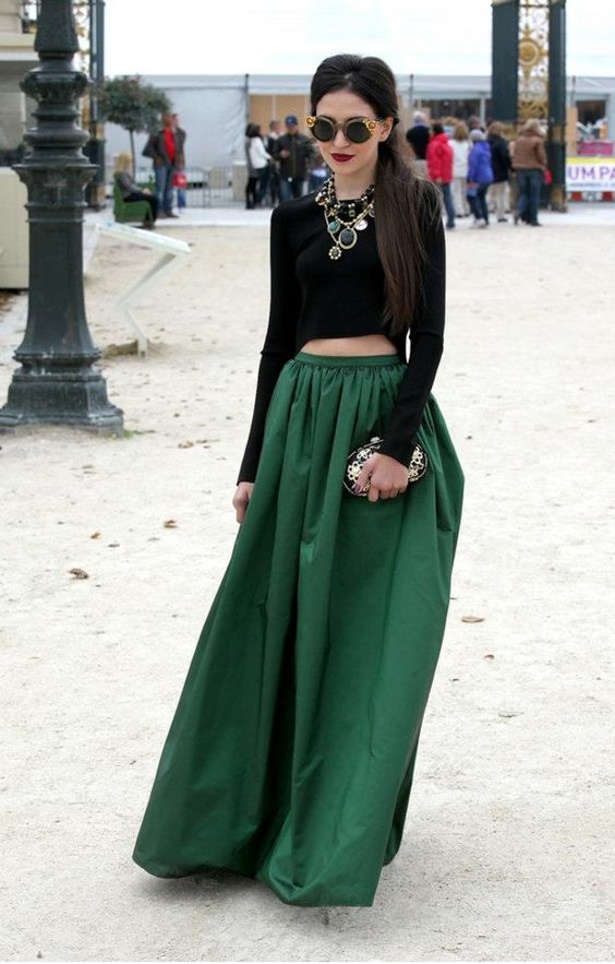 Green Long Flowing Skirts for Your New Crop Top