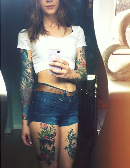 Inked-girl-thigh-tattoo-sleeve
