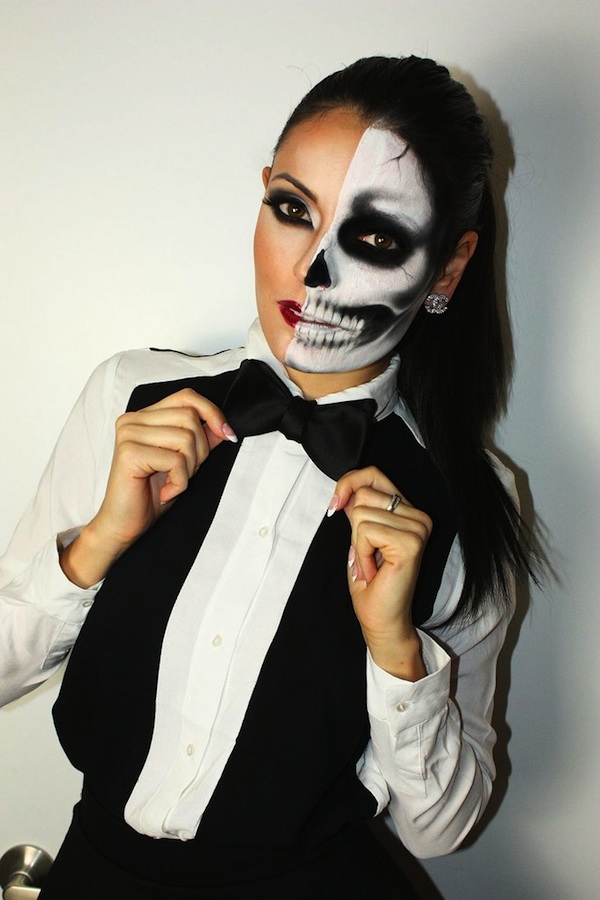 Half Face Skull Girl Halloween Makeup