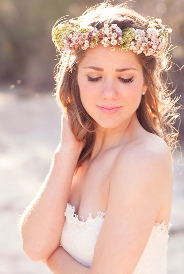 Romantic Wedding Hairstyles With Floral Crowns