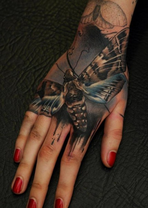colored-moth-hand-tattoo-for-girls