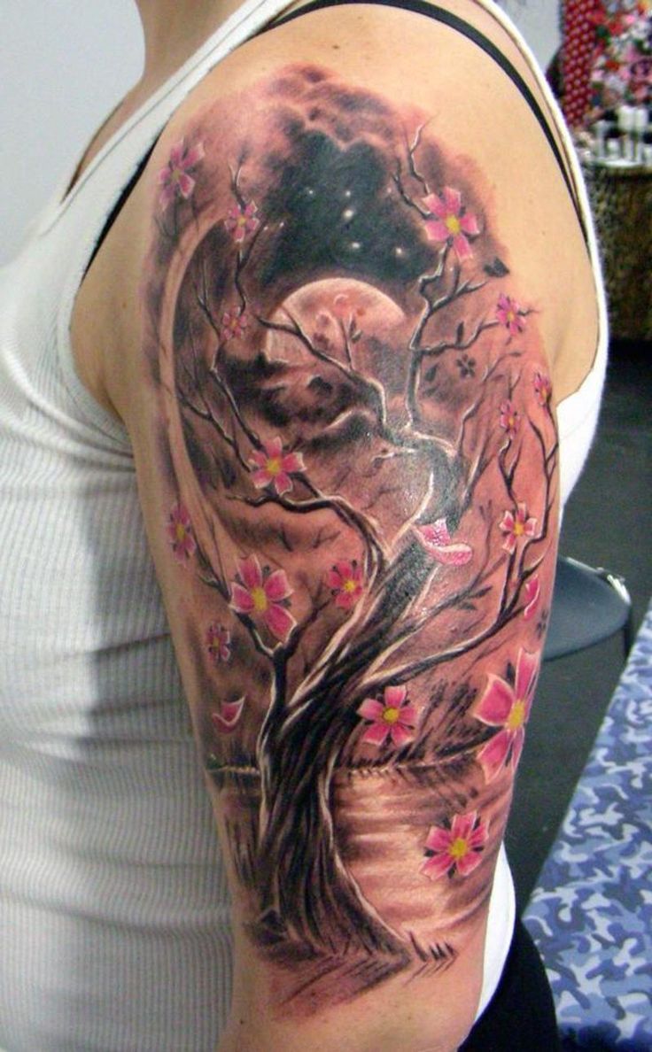 Cherry-Blossom-Tree-and-Moon-Tattoo
