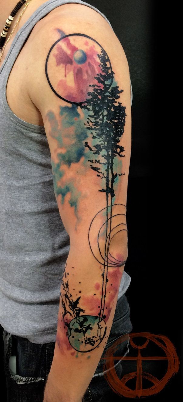 Watercolor-tree-tattoo-on-arm