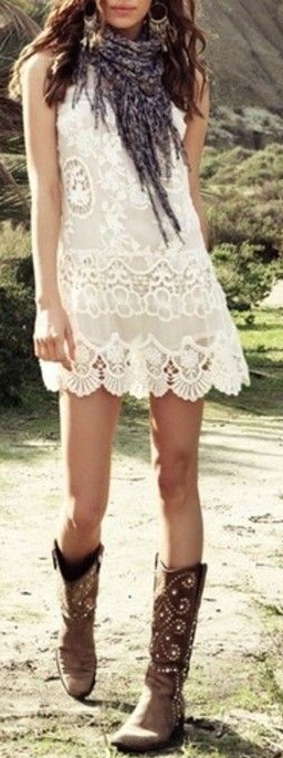 lace dress and cowboy boots
