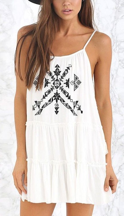 summer dresses white spaghetti strap tribal dress