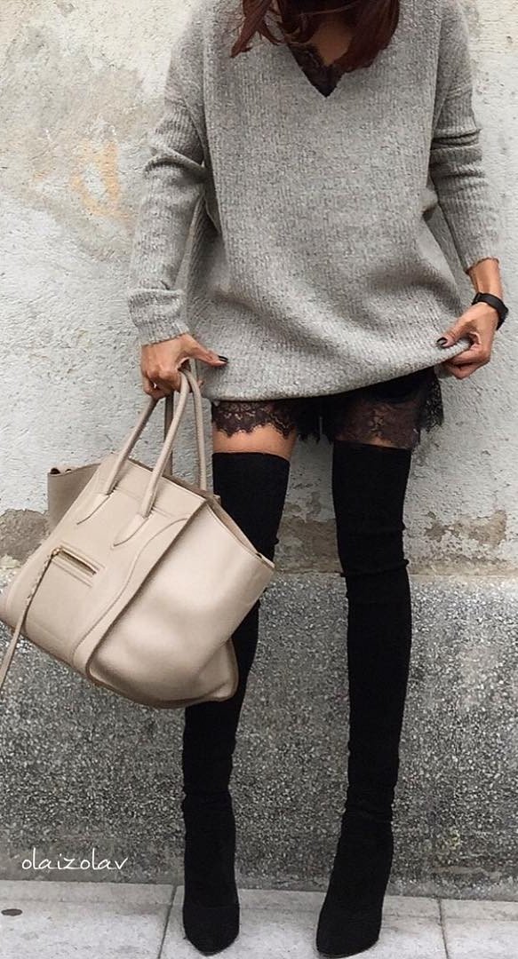 grey-sweater-leather-tote-knee-length-boots