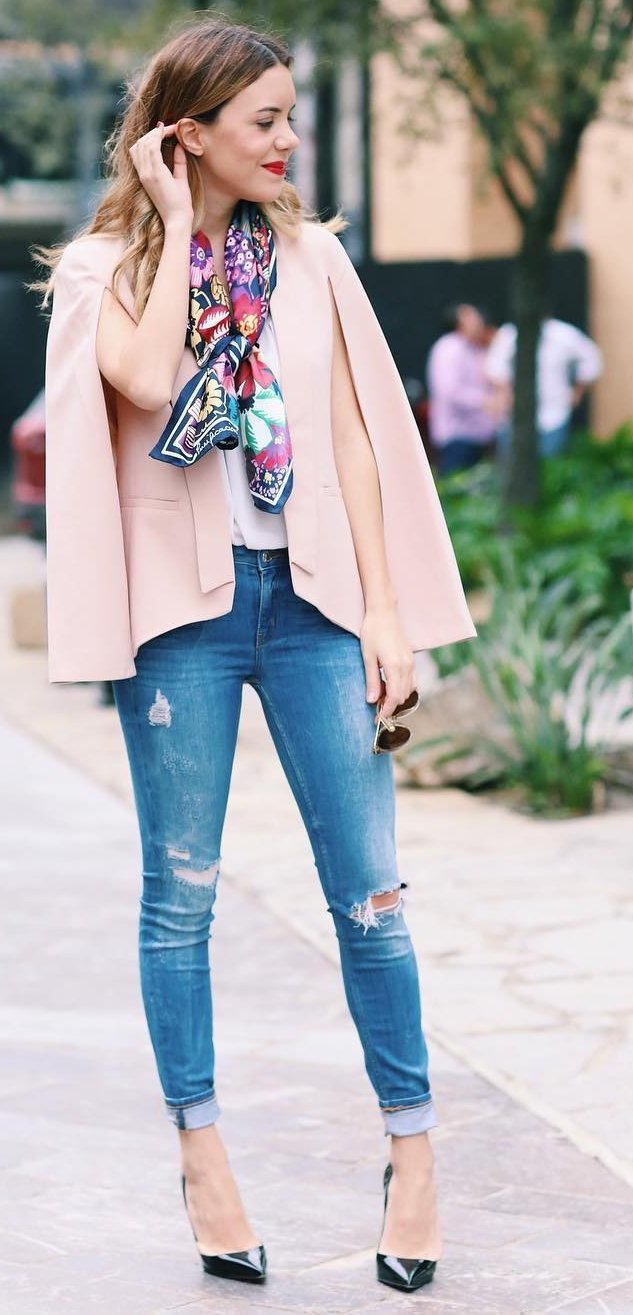 pink-cape-ripped-jeans-heels