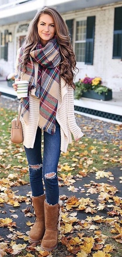 printed-scark-ripped-jeans-boots