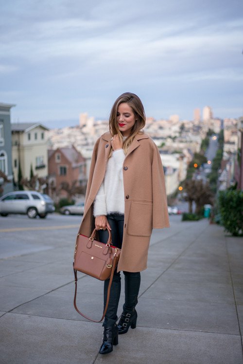 white-sweater-camel-trench-coat-and-black-skinny