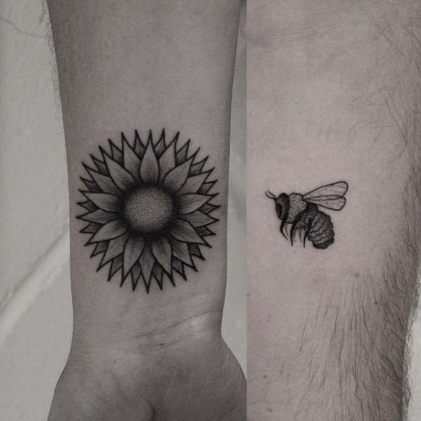 flower-and-bee-couple-tattoo