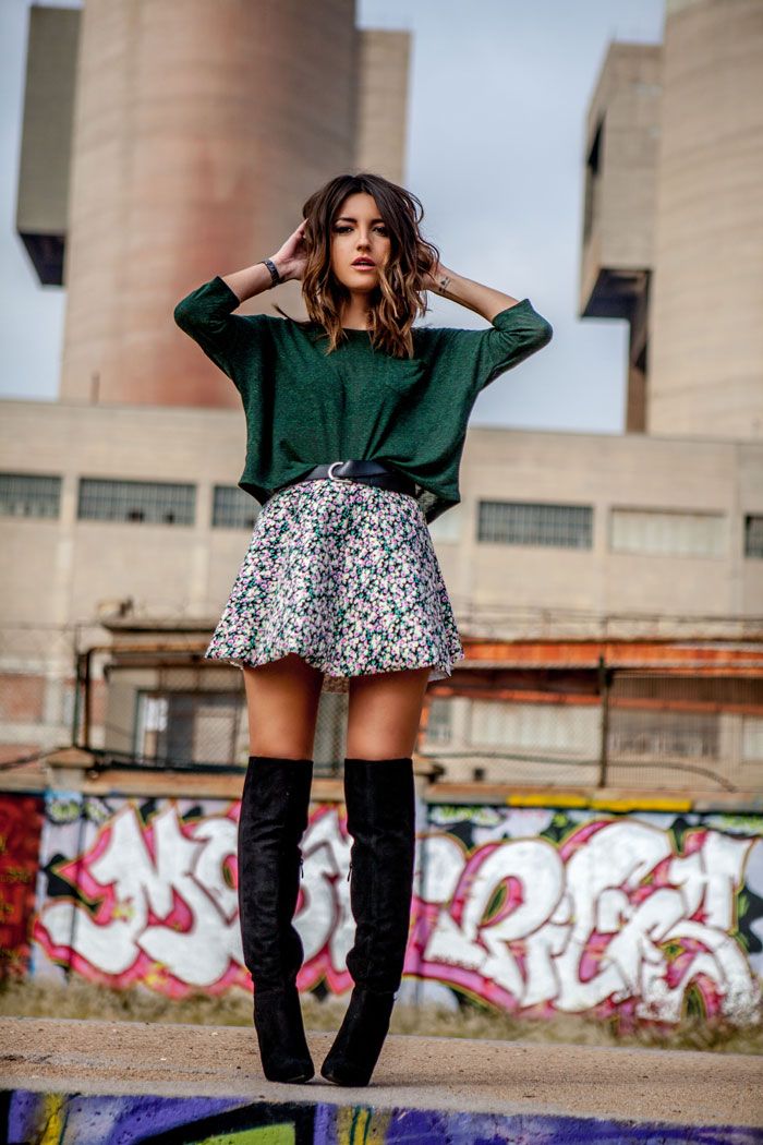 floral-skirt-and-knee-high-boots